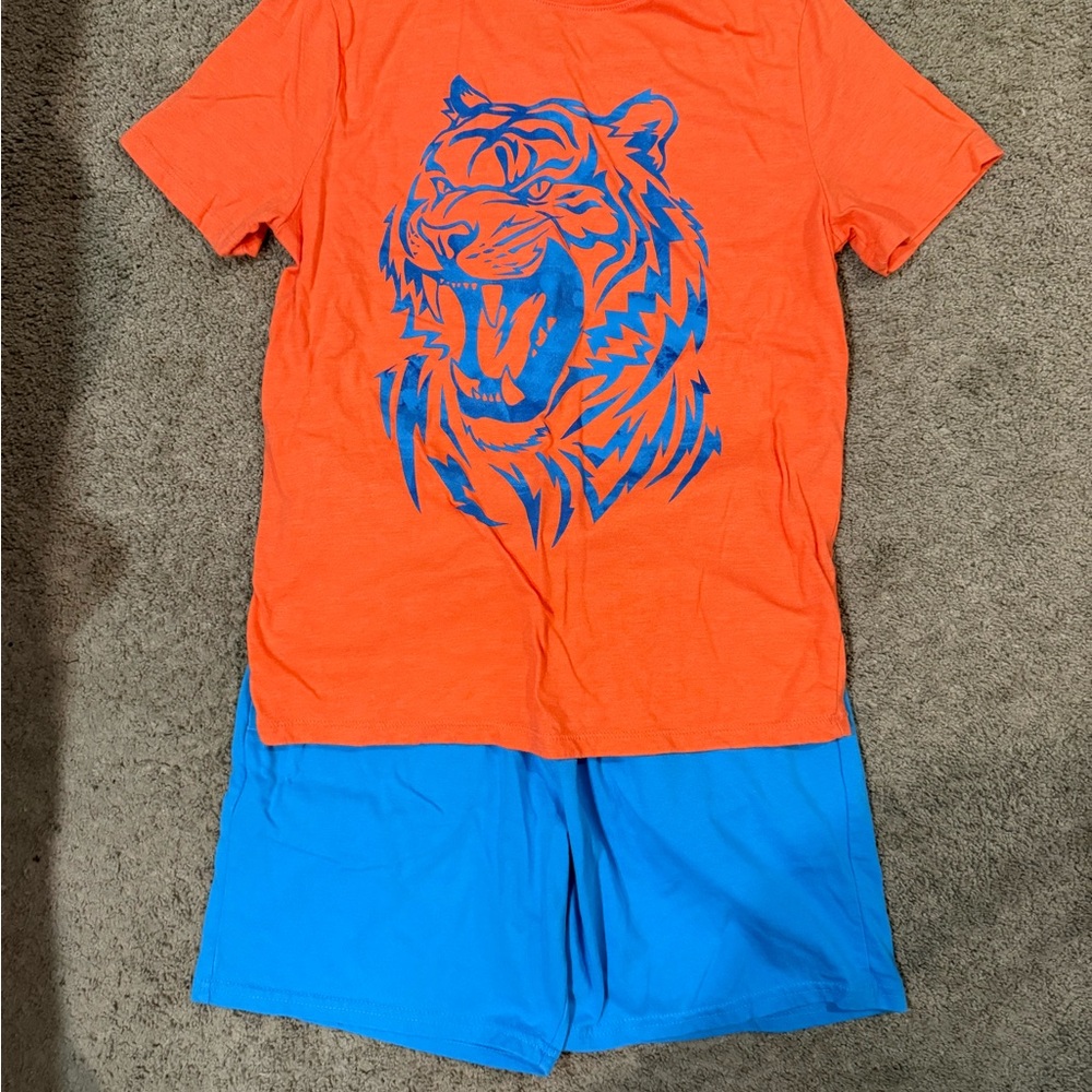🌼5/$10🌼Cat & Jack Orange and turquoise Blue Kids Matching Set size 10/12